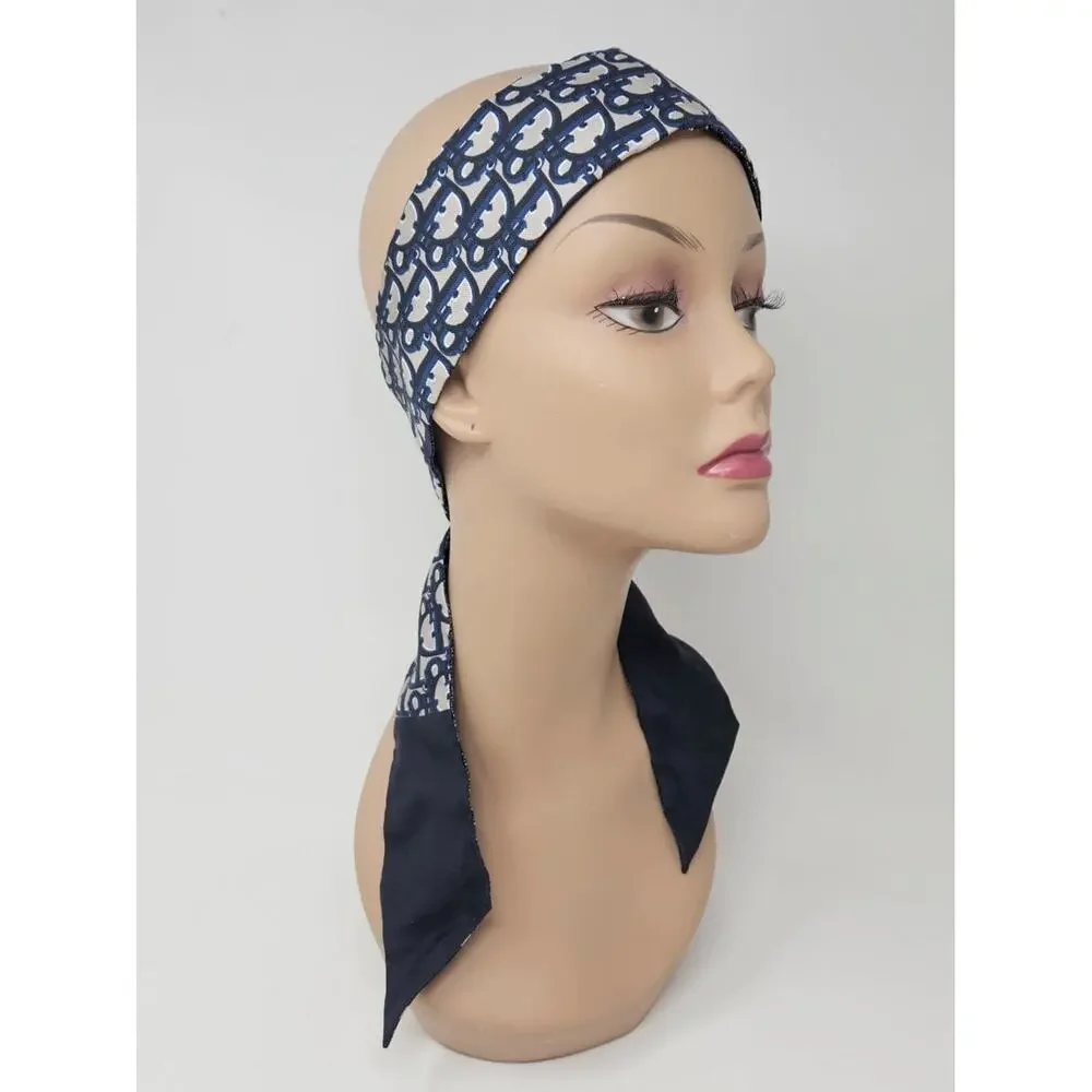 Christian Dior Blue CD Print Oblique silk skinny scarf